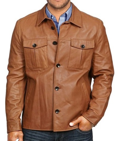 Men Tan Brown Button Style Biker Leather Coat Jacket