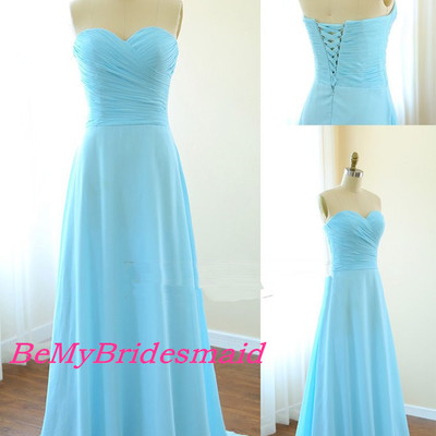 Simple sweetheart blue long chiffon prom dress 2017, blue bridesmaid dresses, party gowns