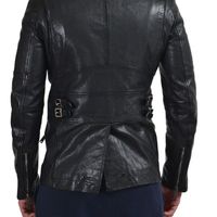 Men's 100% Leather Black Double Breasted Jacket - New - Thumbnail 1