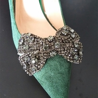 Wedding Shoe Clips Black Rhinestone Crystal Bow Shoe Decoration  - Thumbnail 1