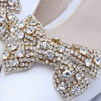 Wedding Shoe Clips Rhinestone Crystal Gold Bow Shoe Decoration  - Thumbnail 2