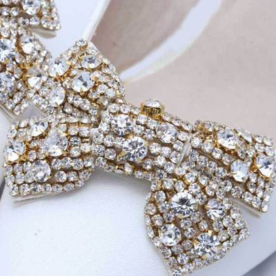 Wedding shoe clips rhinestone crystal gold bow shoe decoration 