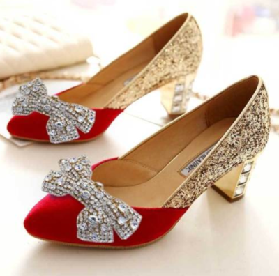 Wedding Shoe Clips Rhinestone Crystal Gold Bow Shoe Decoration 
