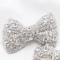 Wedding Shoe Clips Rhinestone Crystal Silver Bow Shoe Decoration  - Thumbnail 2