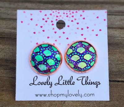 12mm Dragon Scale Studs with Rose Gold Setting 