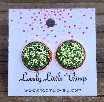 12mm Green Glitter Studs with Rose Gold Setting