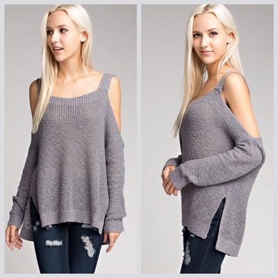 Grey Knit Open Shoulder Top