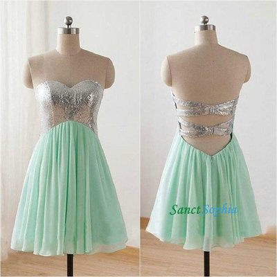 Short Mint Green Sequins Homecoming Dress,Knee Length Sequins Prom Dress,Short Sequins Mint Party Dress