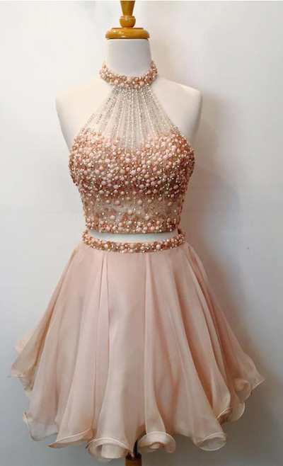 Short Handmade Beaded Blush Two Piece Homecoming Dress,Short Beaded Blush Two Piece Prom Dress,Short 2 Piece Beading Graduation Dress