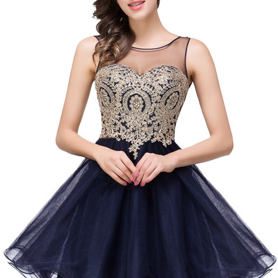 Short v-back navy blue homecoming dress,knee length v-back navy blue lace prom dress,short lace party dress