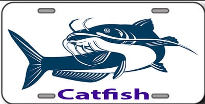Catfish white license plate blue lettering handmade vinyl flexible pre-drilled holes 