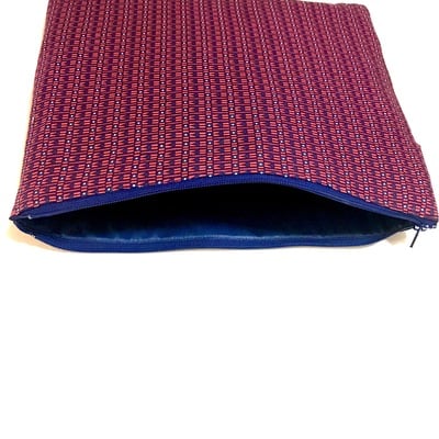 Zip top clutch- red, blue, white 
