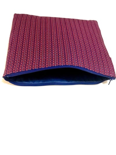 Zip top clutch- red, blue, white 