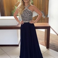 Dark blue beading chiffon long prom dress,evening dress - Thumbnail 1