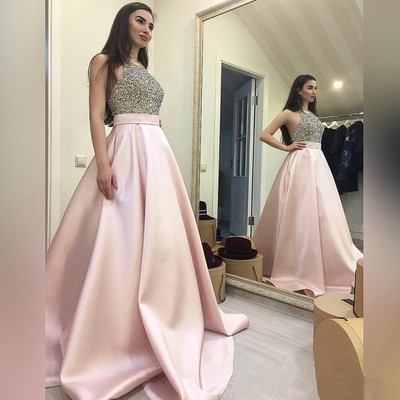 Fashion pink a line beading  long prom dress,pink evening dress - Thumbnail 5