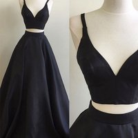 Black 2 pieces long prom dress,black evening dress - Thumbnail 1