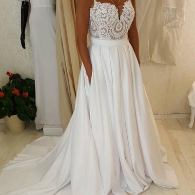 White lace long prom dress, formal dress