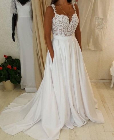 White lace long prom dress, formal dress