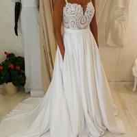 White lace long prom dress, formal dress - Thumbnail 1