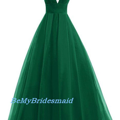 Gorgeous green v-neckline handmade tulle party dresses, green prom dresses, evening gowns