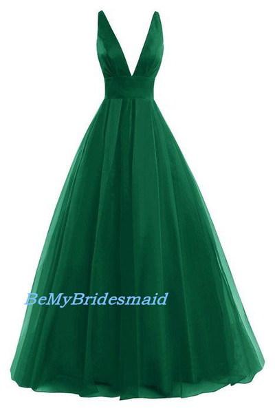 Gorgeous Green V-neckline Handmade Tulle Party Dresses, Green Prom Dresses, Evening Gowns