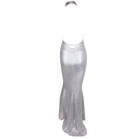 Silver Sequined Shine Cowl Neck Maxi Dress
