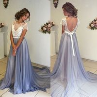 White lace chiffon long prom dress, formal dress - Thumbnail 1