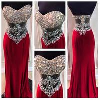 Sexy red sweetheart neck crystal long prom dresses ,evening dresses  - Thumbnail 1