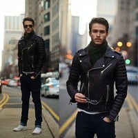 Leather jacket for Mens new fashion, Biker Leather Jacket - Thumbnail 1