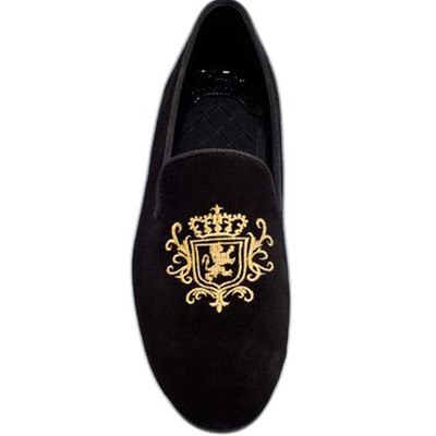 Hand made men lion embroidery black handmade velvet loafers shoes - Thumbnail 5