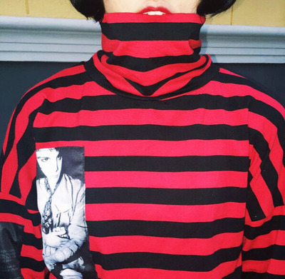 Free Shipping-90'S PUNK RED & BLACK STRIPED LONG SLEEVE TEE 