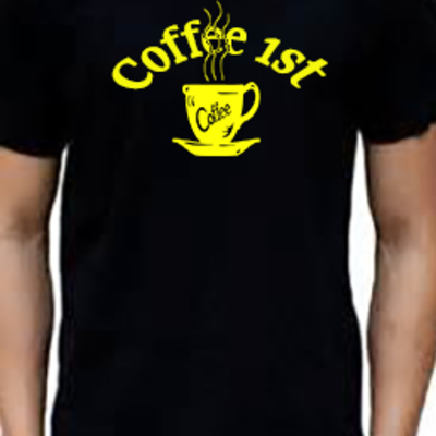 Coffee first cotton t-shirt vinyl graphics black tee white tee - Thumbnail 4