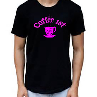 Coffee first cotton t-shirt vinyl graphics black tee white tee - Thumbnail 2