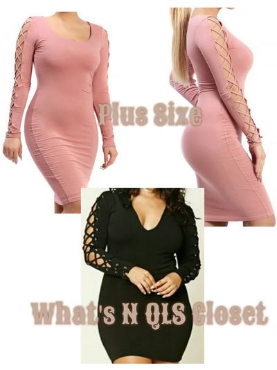 Plus size simple long sleeve bodycon Midi Dress
