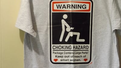 Warning choking hazard adult humor cotton t-shirt white tee