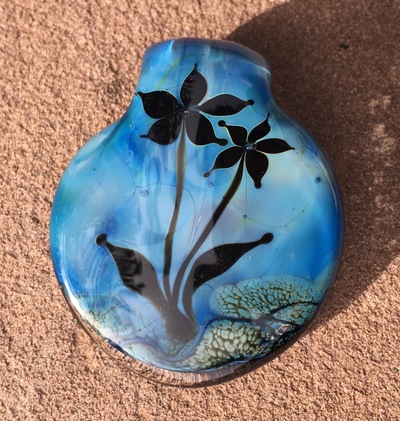 Double-Sided Floral Pendant in Struck Blue