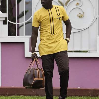 Yellow & brown men's long sleeve shirt and pants african clothing men's wear