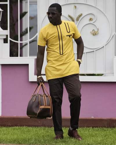 Yellow & Brown Men's Long Sleeve Shirt and Pants African Clothing Men's Wear