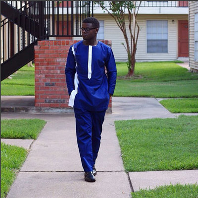 Blue & white men's long-sleeve shirt and trousers african clothing men's wear - Thumbnail 5