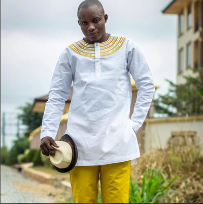 White & Gold Men's Long Sleeve Shirt and Trousers African Clothing Men's Wear