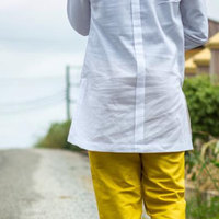 White & Gold Men's Long Sleeve Shirt and Trousers African Clothing Men's Wear - Thumbnail 1