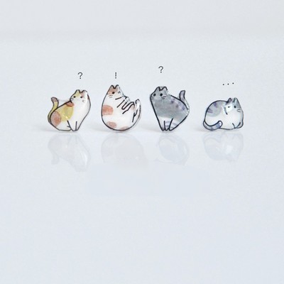 Cute handmade cat earring studs 925 silver