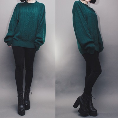Available - vintage forest green cable knit sweater
