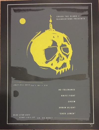 No Tolerance, Knife Fight, Creem, Urban Blight, Night Birds LA Gig Poster.