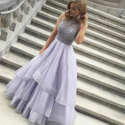 Light purple sequins tulle long prom dress,evening dresses - Thumbnail 5