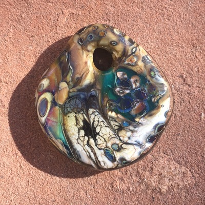 Double sided end of day flameworked pendant - Thumbnail 1