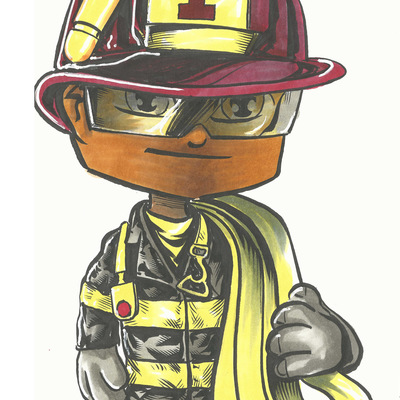 Chibi firefighter original cartoon sketch 8.5x11