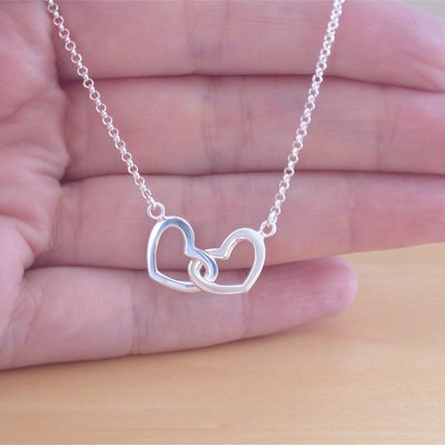 925 silver heart necklace/sterling silver double heart necklace/heart jewelry/heart jewellery/heart necklace/bridal necklace/valentine gift