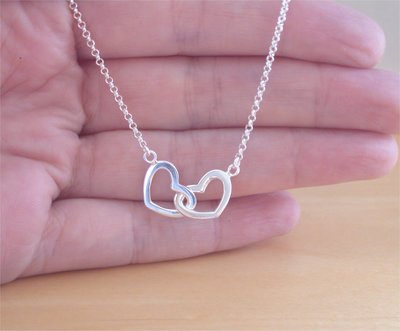 925 Silver Heart Necklace/Sterling Silver Double Heart Necklace/Heart Jewelry/Heart Jewellery/Heart Necklace/Bridal Necklace/Valentine Gift