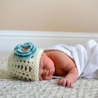 Lace stitch beanie with 5 flowers.  - Thumbnail 3